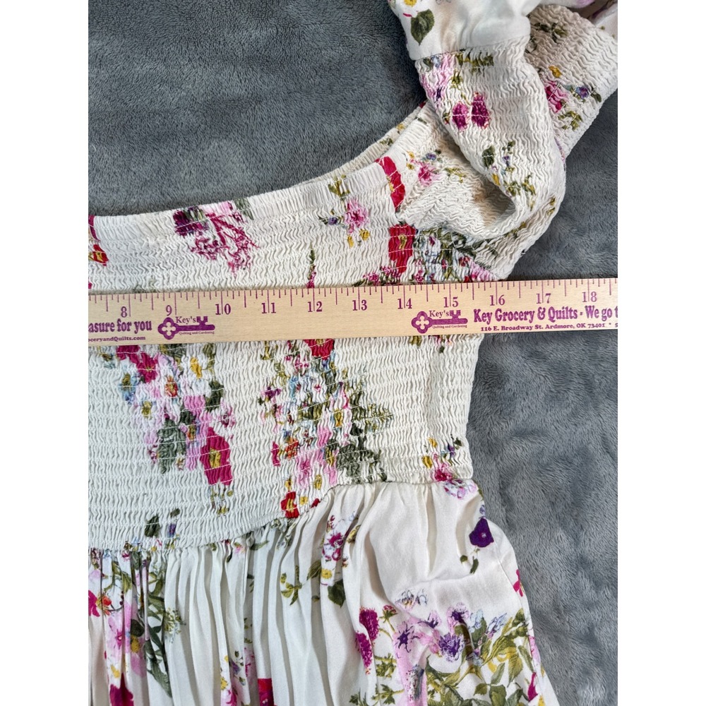 Torrid Floral Smocked Off Shoulder Bell Sleeve Mini Dress White Size 1 (XL) Boho - Picture 5 of 16